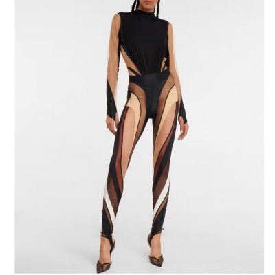 NWT MUGLER Sheer Panel Leggings Size 34 (XS) Authentic Black Tan